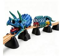 Tunnel d'extension en forme de crâne de dinosaure et squelette compatible avec les systèmes ferroviaires en bois standard de 40 mm, paysage créatif de piste de tricératops et décoration de diorama
