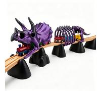 Tunnel d'extension en forme de crâne de dinosaure et squelette compatible avec les systèmes ferroviaires en bois standard de 40 mm, paysage créatif de piste de tricératops et décoration de diorama