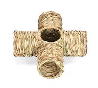 Tunnel d'herbe tissé pour petits animaux Hamster Nid Jouets à mâcher pour les cochons d'Inde juniors se reposant et jouant Hamster Herbe Maison Tunnel Comestible Fait à la main Naturel Cachette