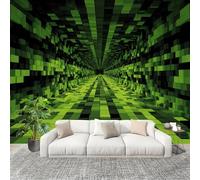 Tunnel D'Illusion D'Optique Papier Peint Intissé Fresque Murale 400x280 cm Vert Poster Murale Photo pour Salon, Chambre, Salle à Manger, Effaçable Papier Peint Panoramique