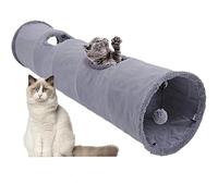 Tunnel droit d'intérieur, accessoire de jeu pliable en peluche avec balle pour chat, chaton, chiot, lapin (gris, 129,5 x 30,5 cm)