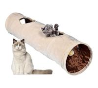 Tunnel Droit pour Chat d'Intérieur - Jeu Pliable en Peluche Avec Balle - Pour Chatons, Chiots, Lapins et Petits Chiens (Beige, 119,4 x 25,4 cm)