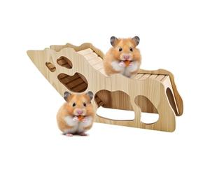 Tunnel en bois naturel - Jouet d'escalade pour hamster, maison en bois avec fonction toboggan, accessoire de cage avec repos confortable, produits pour animaux de compagnie, petit animal pour nain syr