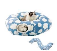 Tunnel en forme de beignet pour chat - Coussin amovible | Lit rond d'hiver pour chat - Nid pour enrichissement pour animal domestique chiot petit chien lapin chat lit avec tunnel