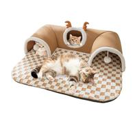Tunnel En Forme De U Pour Chats D'intérieur, Jouet Tunnel Pour Chats, Niche Secrète Avec Mousse À Mémoire De Forme Et Polaire Thermique, Fermeture Éclair Amovible Et Base Antidérapante,Marron,M