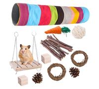 Tunnel et jouets pour dents de Guinée - Ensemble à mâcher avec bâtons en bois naturel avec tube en cuir de petits animaux, jeu à croquer pour hamsters, porcs et chinchilla | Bunny Sticks C