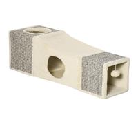 Tunnel Grattoir Niche Modulable Pour Chat 3 En 1 - Jeu Balle Suspendue - 4 Entrées - Peluche Beige Sisal Grège