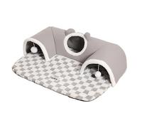Tunnel pour chat 2 en 1 - Design élan - Grotte pour chat en peluche et tunnel de jeu pliable - Lit douillet et nid pour chat - Pour chiots, chatons, lapins - Tunnel d'intérieur lavable (M : 65 x 40 cm