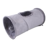 Tunnel pour Chat 50, 8 x 25, 4 cm, lit Tunnel Moelleux Pliable Gris avec Boule Suspendue, Papier craquelé et Trou Central, Tunnels de Divertissement interactifs pour Chats d'intérieur, Chaton