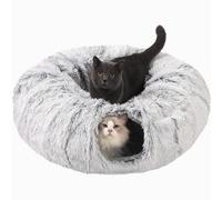 Tunnel pour Chat avec Tapis Central, Jouet en Peluche Douce, Forme de Pleine Lune pour Chaton, Chat, Chiot, Lapin, Furet (Gris)