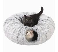 Tunnel pour Chat avec Tapis Central, Jouet en Peluche Douce, Forme de Pleine Lune pour Chaton, Chat, Chiot, Lapin, Furet (Gris)