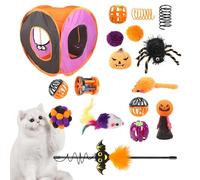 Tunnel pour chat domestique - Kit de jouets interactifs pour chat - Bâton à plumes pour chat d'Halloween - Jouet souris printanière - Kit de démarrage pour chaton - Canal cube pliable K