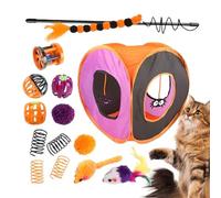 Tunnel pour chat domestique - Kit de jouets interactifs pour chat - Bâton à plumes pour chat d'Halloween - Jouet souris printanière - Kit de démarrage pour chaton - Canal cube pliable K