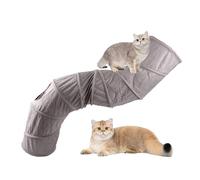 Tunnel pour chat - En tissu - Avec balle et teaser pour chat - Tunnel de jeu rond pour chat et lapin - Gris
