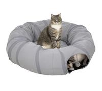PawHut Tunnel pour Chat intérieur, Rond Tunnel avec lit Pliable avec Coussin, Trous pour balles et Judas, en Tissu suède Doux, Jeux interactifs pour Chatons, Chiots, Lapins et Petits Animaux, Gris