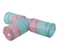 Tunnel pour chat - KERBL - Triangle - Turquoise/rose/gris - 80 × 50 × Ø 25 cm