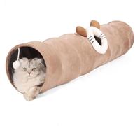 Tunnel pour chat pliable - Tube droit pour chats et chatons d'intérieur - Grande grotte de jeu pliable avec balle de suspension et trou de regard, idéal pour les lapins, furets, chiots et petits