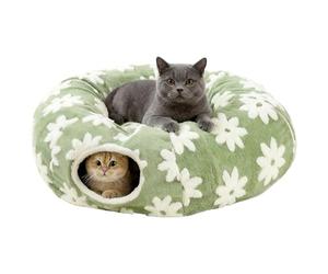 Tunnel pour chats,Jouet de tanière en peluche lavable avec boule design à fleurs interactif tubes et ramper gratter la dentition chiot chat lapin intérieur extérieur
