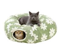 Tunnel pour chats, jouet en peluche lavable avec boule | Tunnel Donut interactif pour chats, dessin de fleurs - Pour ramper le plaisir intérieur extérieur chatons lapins chiots