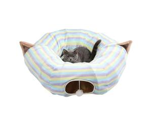 Tunnels pour chats - Parc interactif pliable pour chat avec motif à rayures colorées, fonction de poursuite active, tunnel doux pour animaux de compagnie, fonction amusante pour chatons, petits