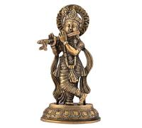 TUNTUN ENTERPRISES Statue du Seigneur Krishna en laiton - Sculpture religieuse faite à la main pour décoration d'intérieur - Cadeaux décoratifs vintage