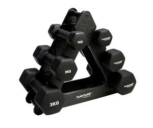 Tunturi Dumbbell Sets Kit haltères néoprène 3 pièces + Rack Noir Black 1
