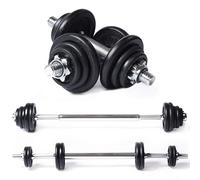 Tunturi Haltères longs et courts en 1 - En fonte - 20 kg - Set réglable - Fermeture à vis de 30 mm - Poignée antidérapante