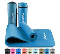 Tunturi Tapis de fitness épais 15mm - Tapis de gymnastique antidérapant - Avec sac de transport - Pour le yoga et le pilates - Tapis de sport 180x60x1,5cm - Particulièrement confortable - Bleu pétrole