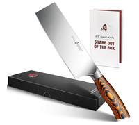 TUO Nakiri Couteau - Couperet à légumes - Couteau de chef japonais en acier inoxydable allemand X50CrMoV15 - Manche en bois de pakka - 16,5 cm - Série Fiery