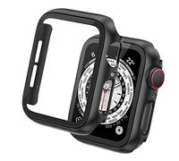 Tuocal 2 Pièces PC Coque Compatible avec Apple Watch 44mm Series 6 5 4 SE Protection Écran,Dur PC Matériel Coque,Couverture Complète Ultra Mince Verre Trempé Écran Coque, Noir