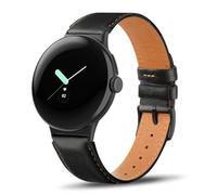 Tuocal Bracelet de montre en cuir compatible avec Google Pixel Watch - Bracelet de rechange en cuir véritable doux, noir classique