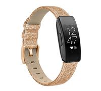 Tuocal Bracelet de rechange en cuir véritable compatible avec Fitbit Inspire, HR et 2 - Pour homme et femme - Or rose pailleté