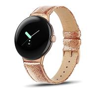 Tuocal Bracelet de rechange en cuir véritable souple compatible avec Google Pixel Watch/Google Pixel Watch 2, or rose pailleté