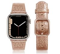 Tuocal Bracelet en cuir compatible avec Apple Watch 38 mm, 40 mm,Bracelet de rechange en cuir véritable pour Apple iWatch Series 7 6 5 4 3 2 1 SE Sport Edition pour homme et femme,Paillettes or rose