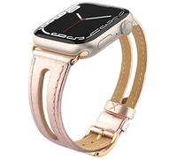 Tuocal Bracelet en cuir compatible avec Apple Watch - 42 mm (Series 10) 41 mm, 40 mm, 38 mm - Bracelet de rechange fin en cuir véritable souple pour iWatch Series 10 9 8 7 6 5 4 3 2 1 SE Sport Edition