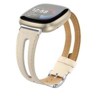 Tuocal Bracelet en cuir compatible avec Fitbit Versa 4/Versa 3/Sense, bracelet de rechange fin et souple, compatible avec Fitbit Versa 4/Versa 3/Sense, femme et homme, beige