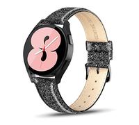 Tuocal Bracelet en cuir compatible avec Samsung Galaxy Watch 4,40 mm, 44 mm, 20 mm,Bracelet de rechange fin en cuir véritable,Pour Samsung Galaxy Watch 4,42 mm,46 mm,Pour femme,Noir pailleté