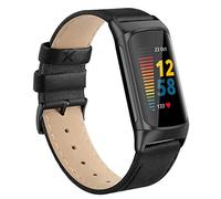 Tuocal Bracelet en cuir compatible pour Fitbit Charge 5 pour femme homme, bracelet de rechange en cuir véritable souple respirant pour Fitbit Charge 5, noir Lichee