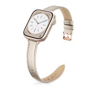 Tuocal Bracelet en Cuir Fin Compatible avec Apple Watch Bracelet 38 mm 40 mm 41 mm 42 mm (Série 10), Bracelet en Cuir Véritable Fin pour iWatch Série 10 9 8 7 6 5 4 3 2 1 SE Femme, Champagne et Or