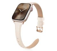 Tuocal Bracelet en cuir véritable compatible avec Apple Watch 38 mm, 40 mm, 41 mm, 42 mm (série 10) pour homme et femme, fin, élégant et étroit, compatible avec Apple Watch Series 10, 9, 8, 7, 6, 5,