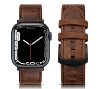 Tuocal Bracelet en cuir véritable compatible avec Apple Watch 42 mm, 44 mm, bracelet en cuir vintage compatible avec Apple Watch Series 8 7 6 5 4 3 2 1 SE Sport Edition,Marron noyer