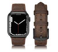 Tuocal Bracelet en cuir véritable compatible avec Apple Watch 42 mm (Series 3/2/1) 44 mm, 45 mm, 46 mm pour homme et femme, bracelet vintage en cuir compatible avec Apple Watch Series 10 9 8 7 6 5 4 3