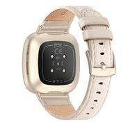 Tuocal Bracelet en Cuir Véritable Compatible avec Fitbit Versa 3 / Sense pour Homme et Femme - Premium, Beige