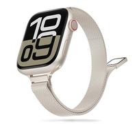 Tuocal Bracelet fin compatible avec Apple Watch 42 mm, 44 mm, 45 mm, 49 mm, bracelet fin en maille milanaise en métal pour Apple Watch Ultra 2 / Ultra Series 10 9 8 7 6 5 4 3 2 1, femme Lumière