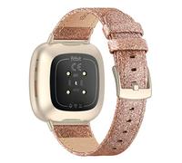 Tuocal Cuir Véritable Bracelet Compatible avec Fitbit Versa 3 / Fitbit Sense, Homme Femme, Or rose brillant