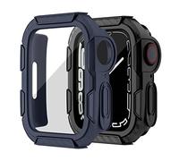 Tuocal Lot de 2 coques robustes compatibles avec Apple Watch 45 mm Series 8 Series 7 avec film de protection d'écran en verre trempé, coque de protection rigide militaire en TPU résistant aux chocs