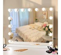 Tuocal Miroir de courtoisie Hollywood avec lumières, 58 × 46 cm, miroir de maquillage lumineux avec 15 ampoules LED à intensité variable, 3 modes d'éclairage, contrôle intelligent par écran tactile