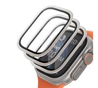 Tuocal Protection Écran Compatible pour Apple Watch Ultra/Ultra 2 49mm, 3 Packs Cadre en Alliage De Titane Avec Verre Trempé 9h Anti-Rayures, Haute DéFinition Protection de Qualité Militaire