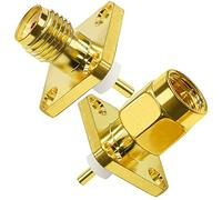 TUOLNK Connecteur de Montage sur Panneau SMA Prise mâle SMA Bride à 4 Trous Châssis à souder Adaptateur coaxial SMA Femelle Jack Panneau de Montage PCB Convertisseur coaxial 2 Pack