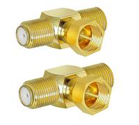 TUOLNK Connecteur répartiteur de Type F F mâle vers Double F Femelle Adaptateur Triple T connecteur coaxial 3 Voies en Forme de T pour TV vidéo magnétoscope antenne connecteur F combinateur 2 pièces